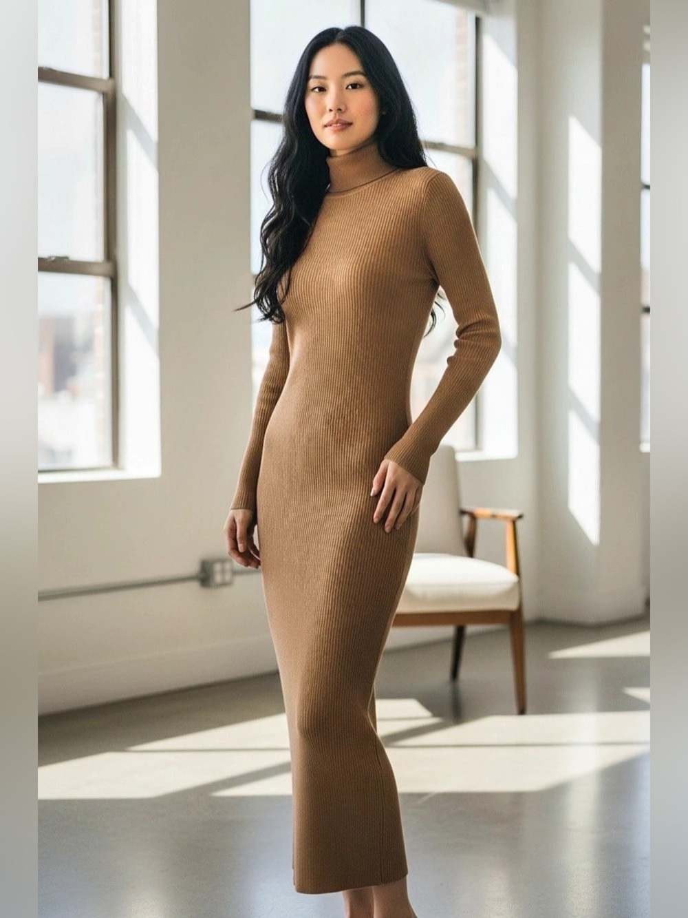 Forever 21 Ribbed Turtleneck Midi Sweater Dress Maxi Dress in